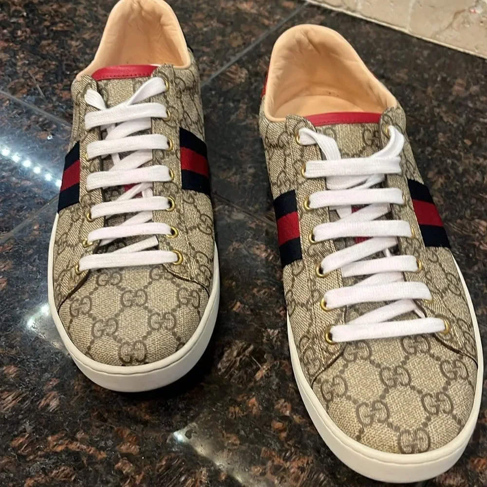 Gucci Men's Monogram Low Top Leather Trim Sneakers size 41.5 Nordstroms